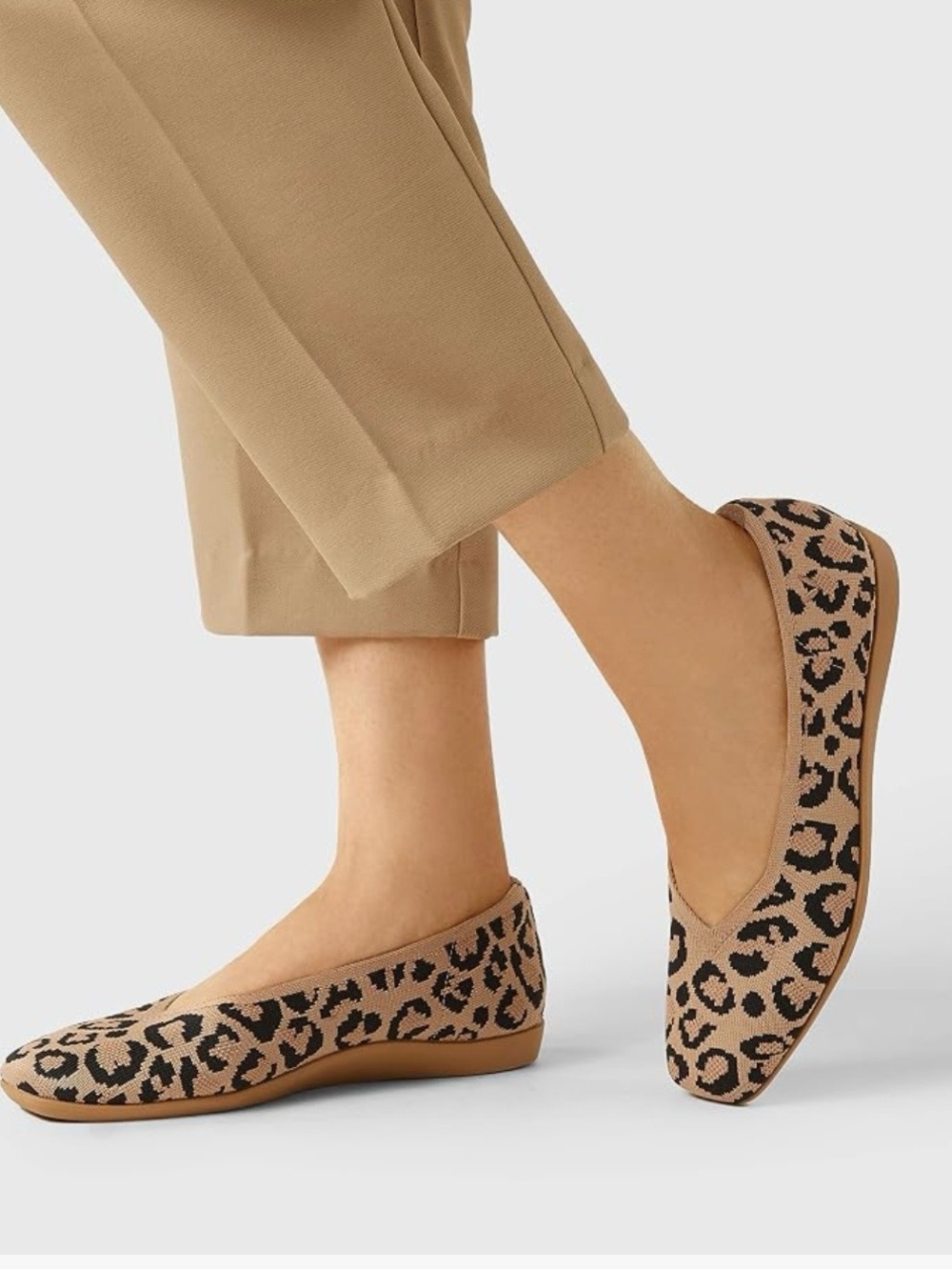 Leopard Knit Ballet Flats - Tan/Black Women’s Slip-On Loafers